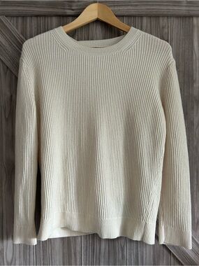 Vince Cashmere Cotton Crossover Tie Back Ribbed Sweater Ivory Cream Small